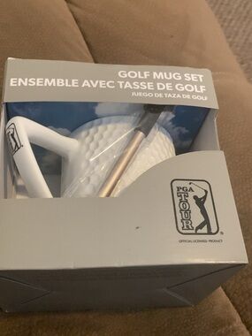 PGA TOUR White Golf Ball Mug Set with Silver Club Stirrer